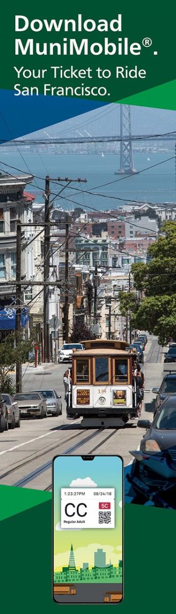 Advertisement for MuniMobile. For more information, visit SFMTA.com/MuniMobile